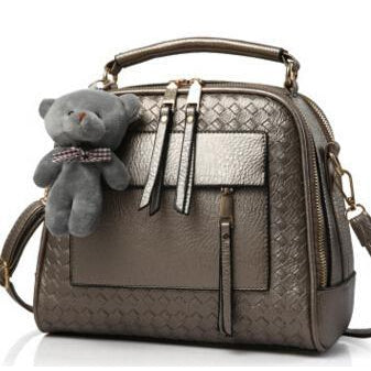 Women Silver Diamond Quilted Leather Tote Messenger Handbag