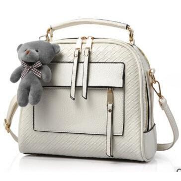 Women White Diamond Quilted Leather Tote Messenger Handbag