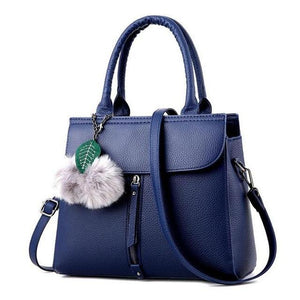 Women Tote Messenger Cross-Body Faux-Leather Bag with Fur and Leaf Shaped Tassels