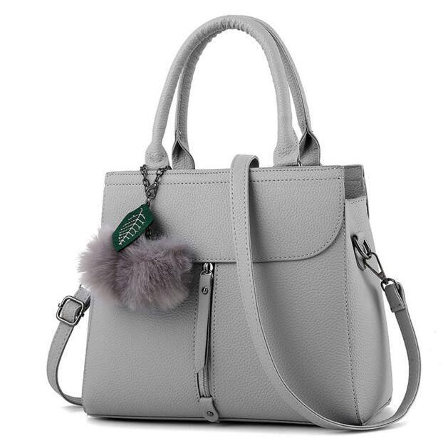 Women Tote Messenger Cross-Body Faux-Leather Bag with Fur and Leaf ...