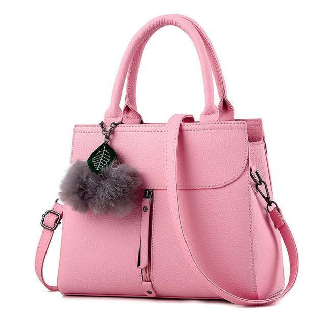 Women Tote Messenger Cross-Body Faux-Leather Bag with Fur and Leaf Shaped Tassels