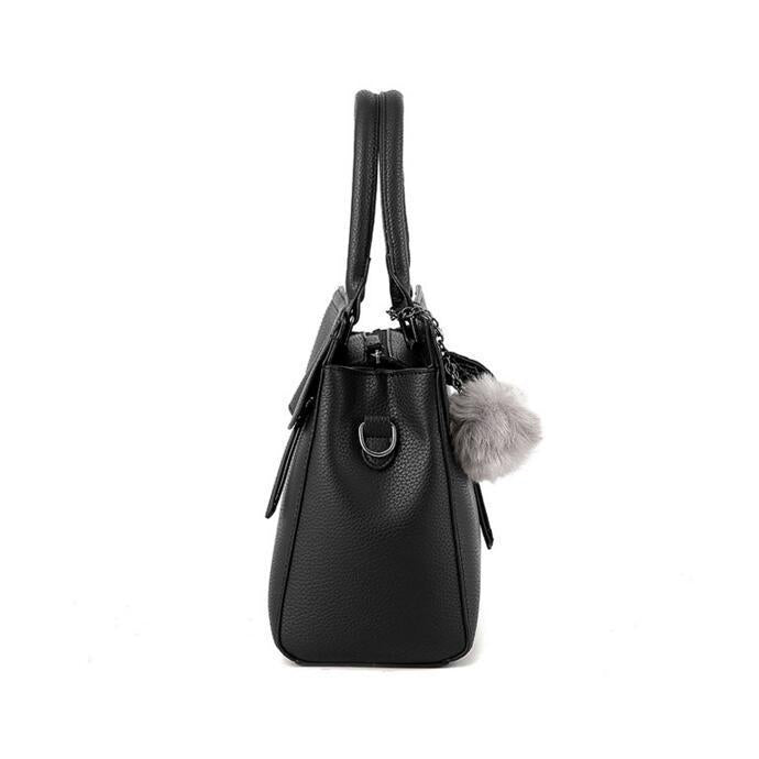 Women Tote Messenger Cross-Body Faux-Leather Bag with Fur and Leaf Shaped Tassels