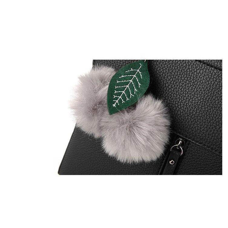 Women Tote Messenger Cross-Body Faux-Leather Bag with Fur and Leaf Shaped Tassels