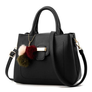 Women Leather Tote Messenger Black Handbag