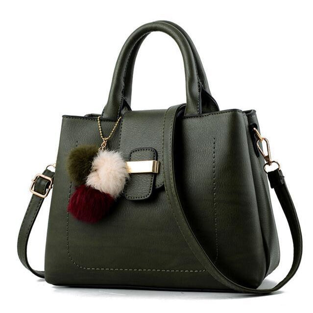 Women Leather Tote Messenger Green Handbag