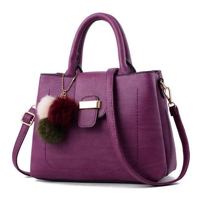 Women Leather Tote Messenger Purple Handbag