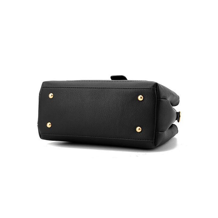 Women Leather Tote Messenger Black Handbag Bottom