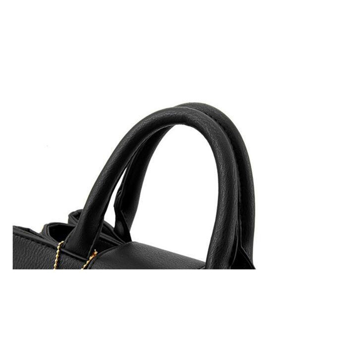 Women Leather Tote Messenger Black Handbag Handle