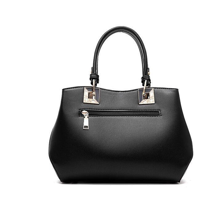 Tri Color Combination Faux-Leather Tote Handbag with Gorgeous Heart Tassel