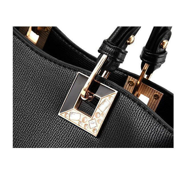 Tri Color Combination Faux-Leather Tote Handbag with Gorgeous Heart Tassel