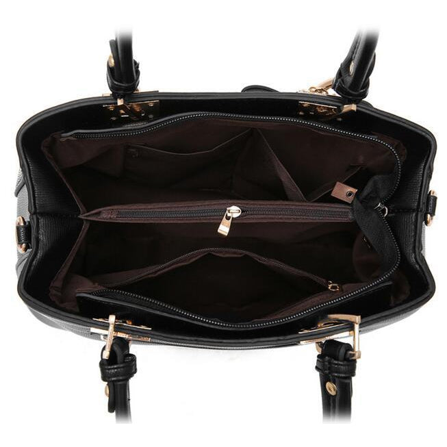 Tri Color Combination Faux-Leather Tote Handbag with Gorgeous Heart Tassel