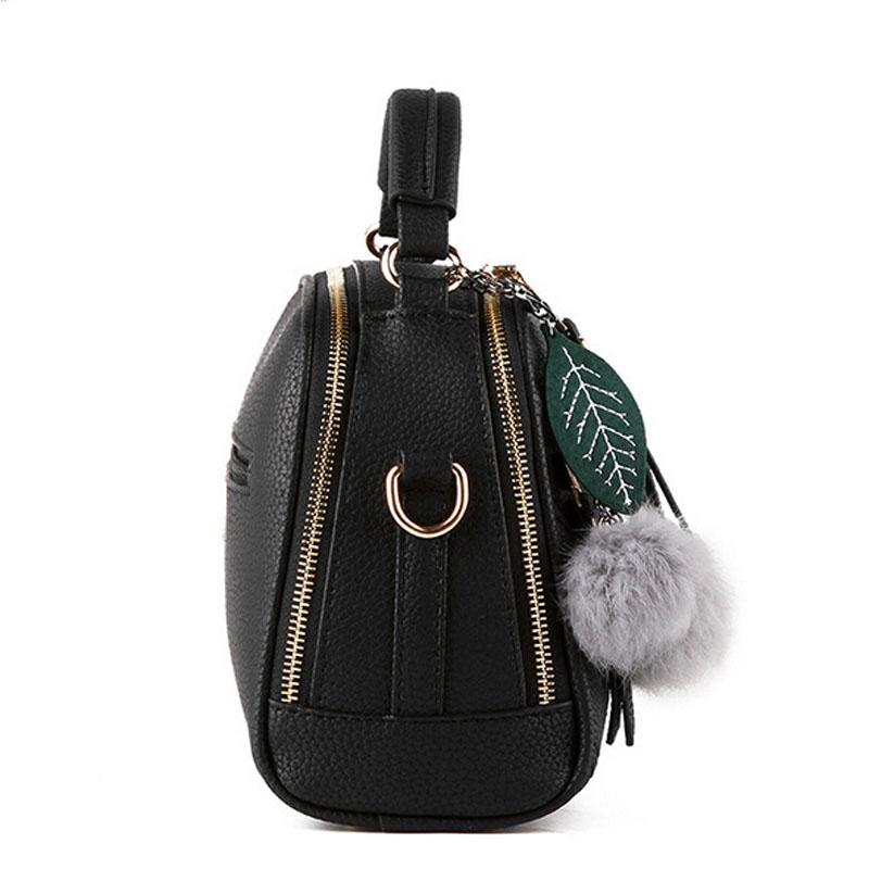Women Black Leather Tote leaf-shaped Tassels Handbag Side