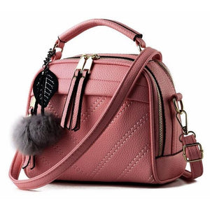 Women Light Pink Leather Tote leaf-shaped Tassels Handbag 