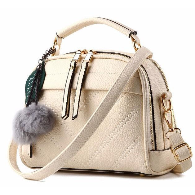 Women Beige Leather Tote leaf-shaped Tassels Handbag 