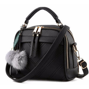 Women Black Leather Tote leaf-shaped Tassels Handbag 