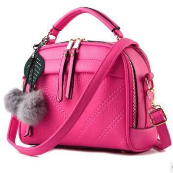 Women Pink Leather Tote leaf-shaped Tassels Handbag 