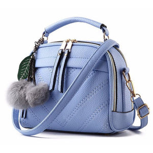 Women Sky Blue Leather Tote leaf-shaped Tassels Handbag 
