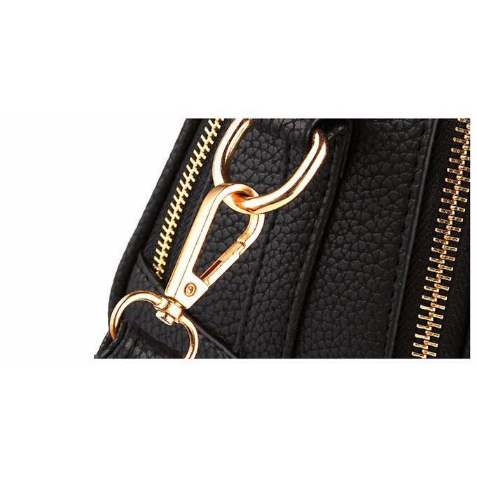 Women Black Leather Tote leaf-shaped Tassels Handbag Golden Metal Clip