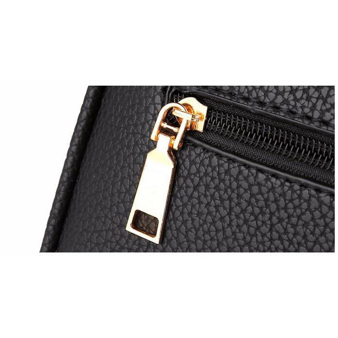 Women Black Leather Tote leaf-shaped Tassels Handbag Zipper