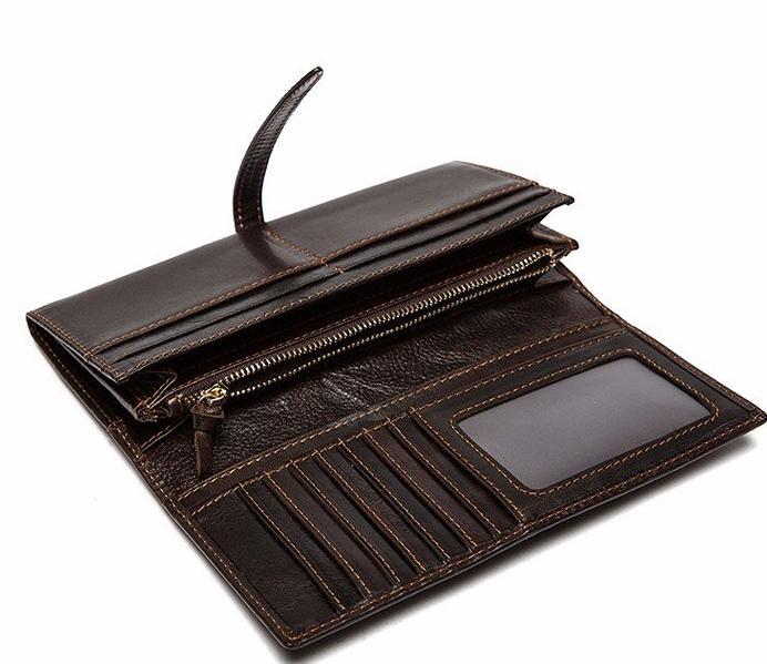 Top Notch Quality Brown Original Leather Casual Retro Style Long Wallet for Men