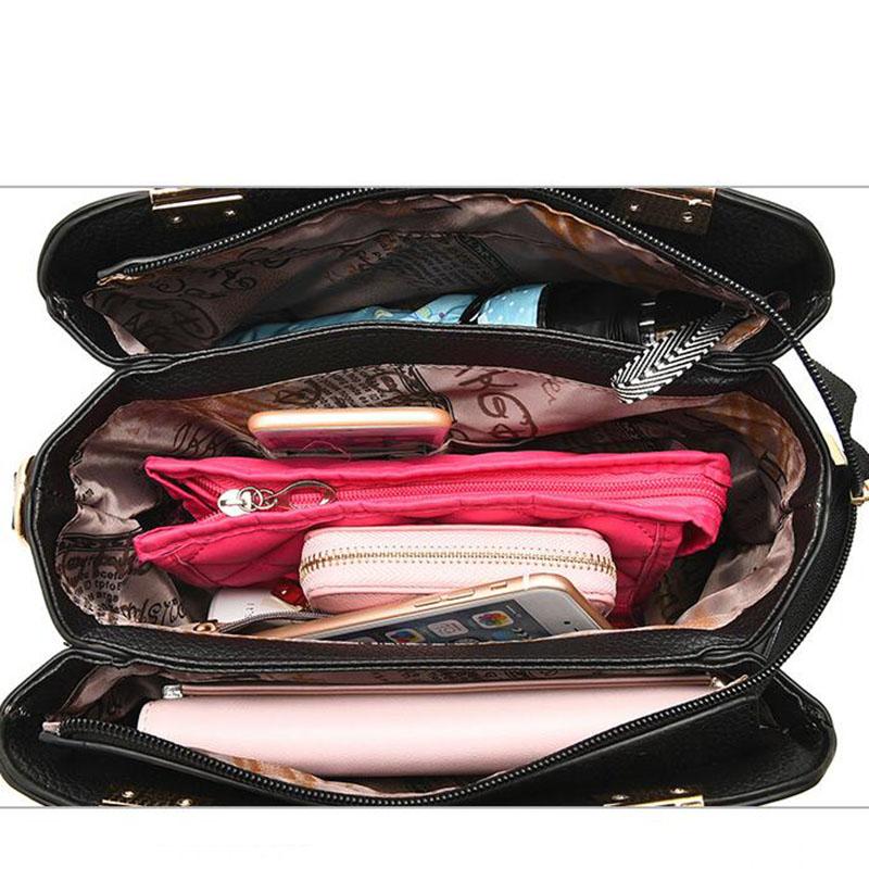 Women Blue Tote Messenger Cross-body Faux-Leather Handbag with Patchwork