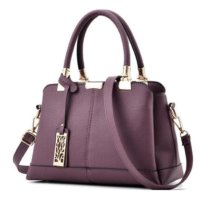 Women Blue Tote Messenger Cross-body Faux-Leather Handbag with Patchwork