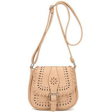 Beige Color Crossbody Messenger Handbag with Buckle Flap Closure Front