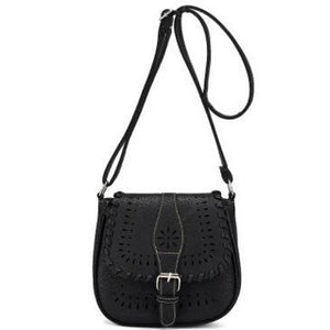 Black Color Crossbody Messenger Handbag with Buckle Flap Closure Front