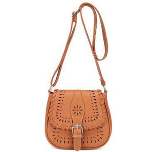 Light Brown Color Crossbody Messenger Handbag with Buckle Flap Closure Front