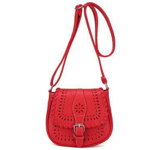 Red Color Crossbody Messenger Handbag with Buckle Flap Closure Front