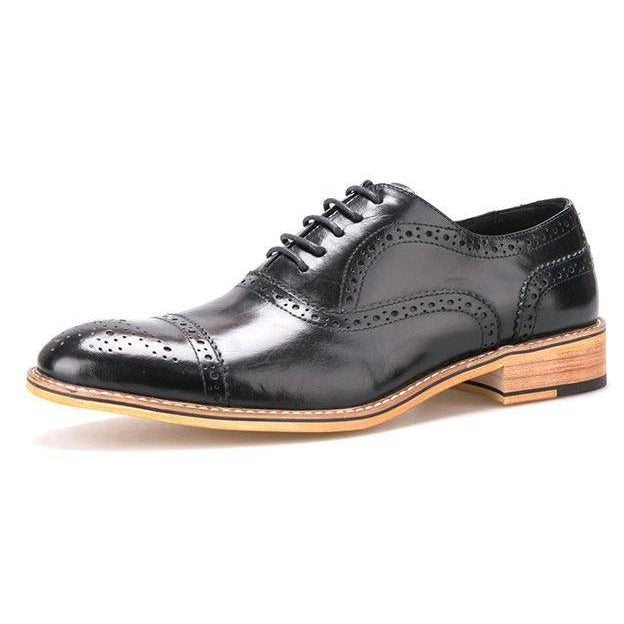 Men Brown Oxford Brogue Genuine Leather Formal Shoes Leather