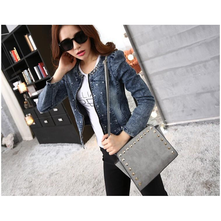 Women Grey Crossbody Sling Studded Leather Bag Lookbook