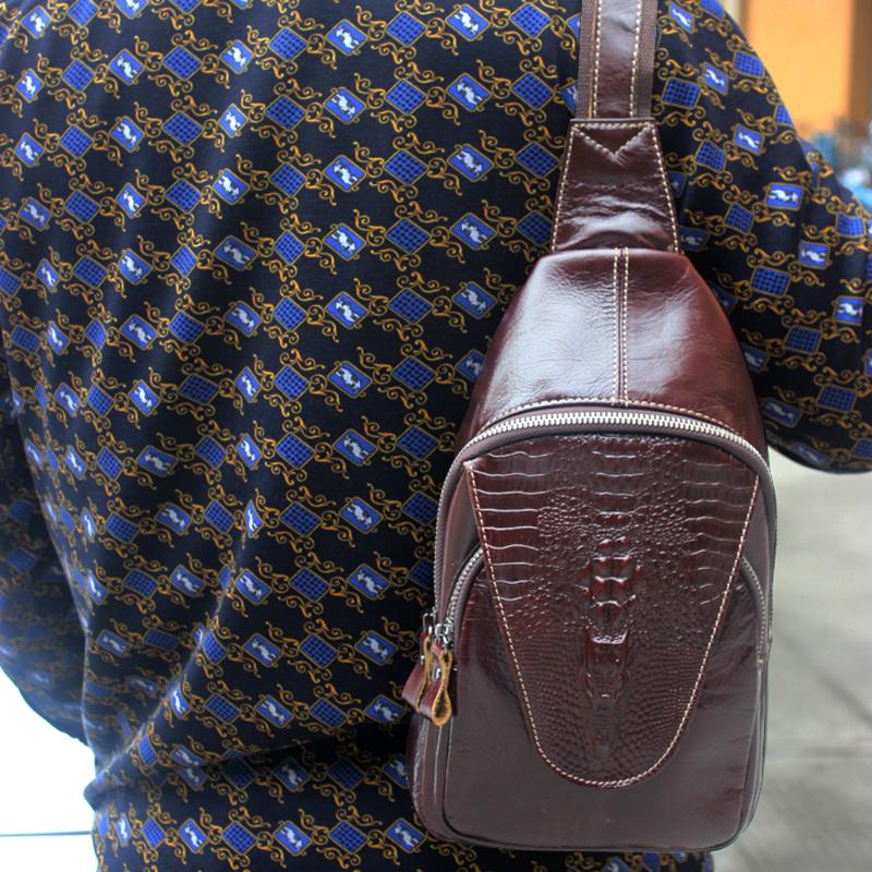 Alligator Pattern Unique Classic Style Leather Shoulder Bag for Men