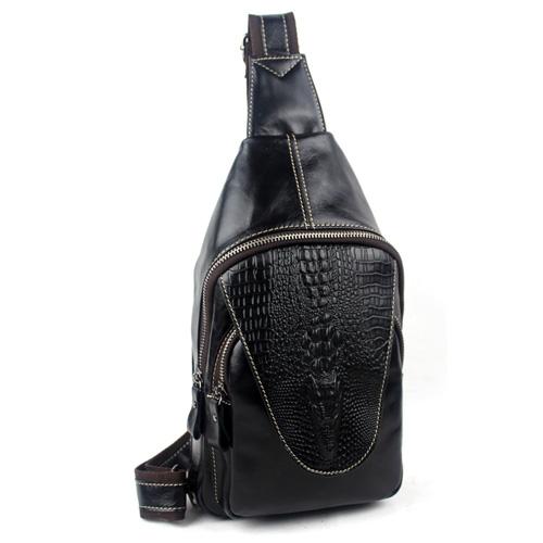 Alligator Pattern Unique Classic Style Leather Shoulder Bag for Men