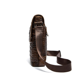 Men Alligator Crocodile Genuine Leather Flap Closure Messenger Crossbody Bag