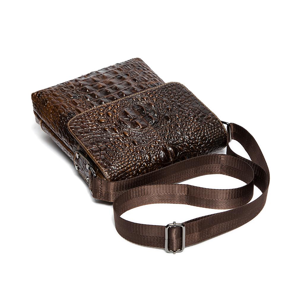 Men Alligator Crocodile Genuine Leather Flap Closure Messenger Crossbody Bag