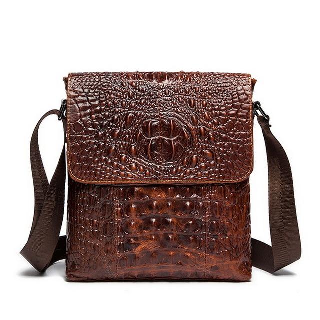 Men Alligator Crocodile Genuine Leather Flap Closure Messenger Crossbody Bag