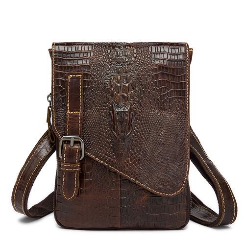 Men Spectacular Alligator Crocodile Pattern Messenger Genuine Leather Bag for a Unique Persona