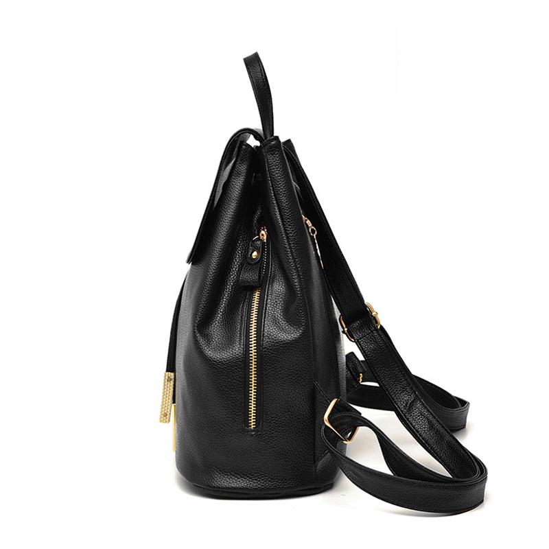 Women Black Travel Backpack Rucksack Faux-Leather Bag Women Black Travel Backpack Rucksack Faux-Leather Bag