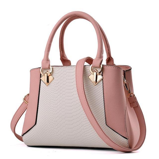 Women Dual Color Combo Fresh Faux-Leather Tote Bag - Leather
