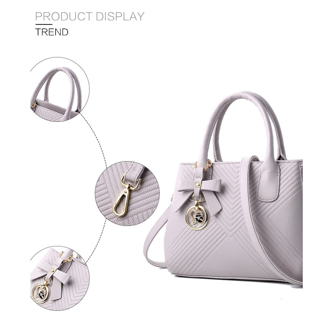 Women Quilted Faux-Leather Handbag with a Heart Shaped Tassel