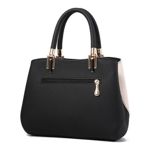 Women Black Tote Dual Colour Retro Messenger Leather Handbag Back