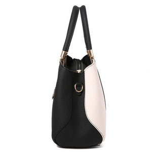 Women Black Tote Dual Colour Retro Messenger Leather Handbag Side