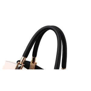 Women Black Tote Dual Colour Retro Messenger Leather Handbag Handles