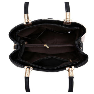 Women Black Tote Dual Colour Retro Messenger Leather Handbag Inside