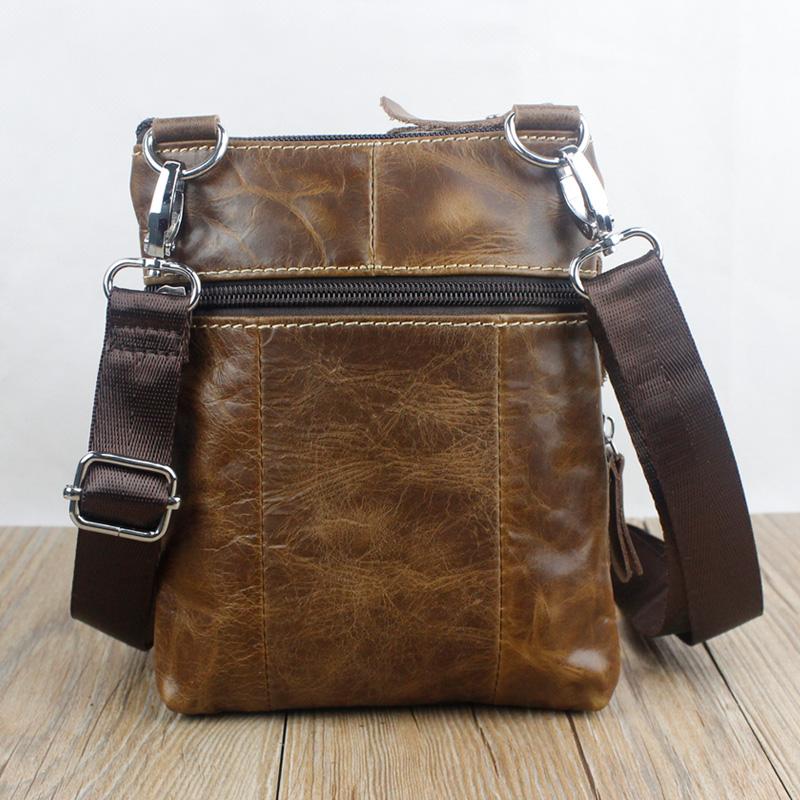 Men Crossbody Messenger Cow Leather Bag with Zipper Pockets