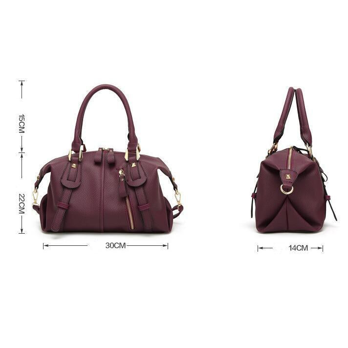 Women Tote Faux-Leather Boston Shoulder Bag with Buckle Design