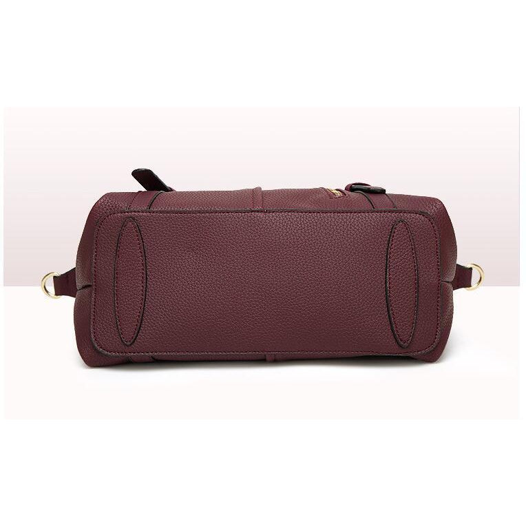 Women Tote Faux-Leather Boston Shoulder Bag with Buckle Design