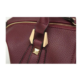 Women Tote Faux-Leather Boston Shoulder Bag with Buckle Design