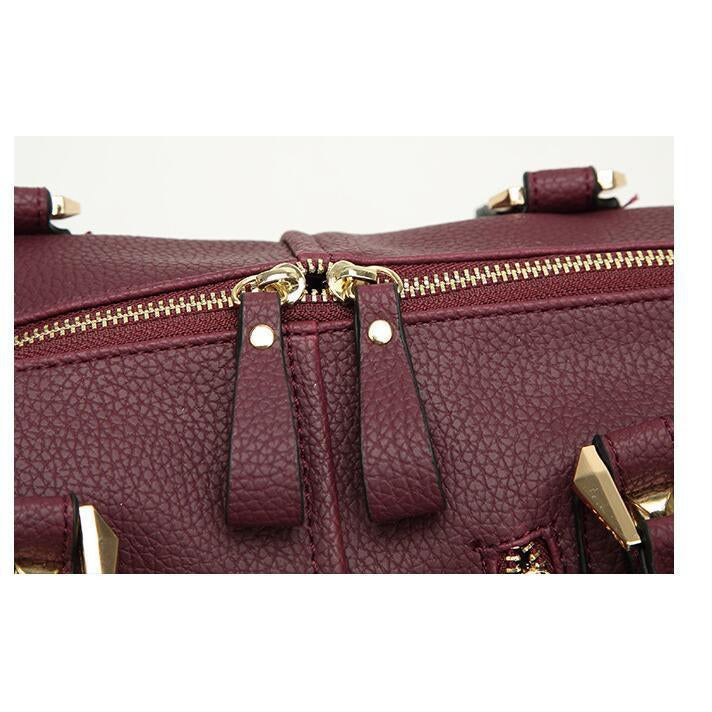 Women Tote Faux-Leather Boston Shoulder Bag with Buckle Design